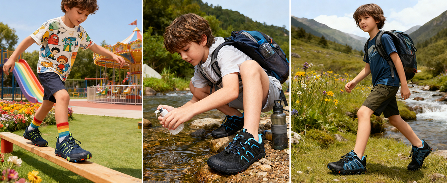 Дитячі трекінгові черевики Littleplum для хлопчиків, підошва для босоногих, дихаючі, антиковзні, чорно-сині, 35 EU