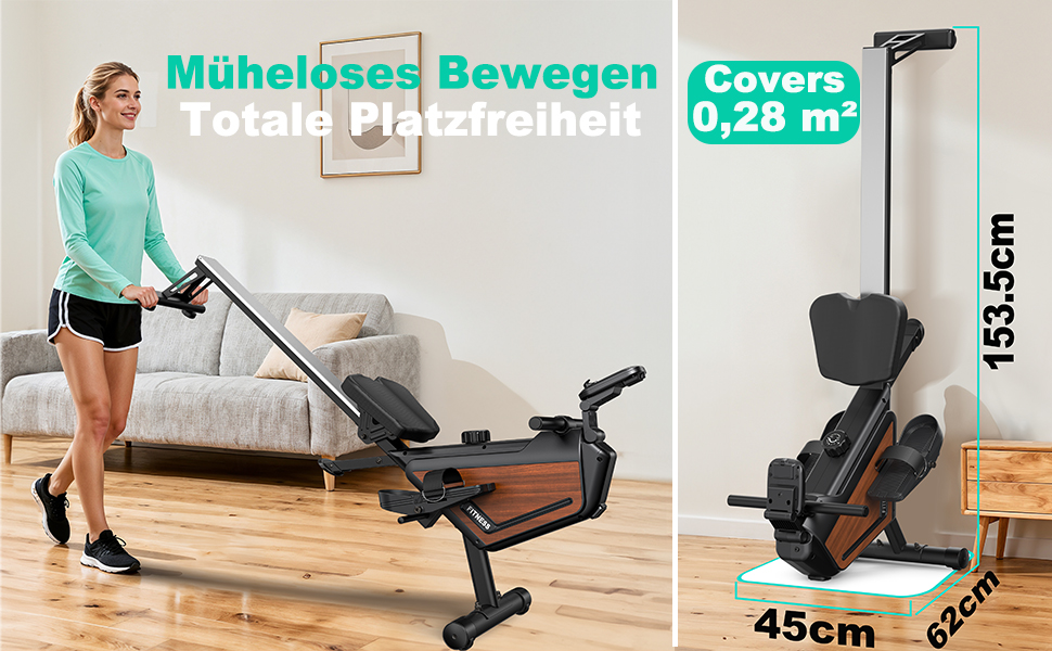 Магнітний тренажер для дому з регулюванням опору (16 рівнів), тихий (<30dB), складаний (0,28м²), синхронізація з Kinomap APP, максимальне навантаження 160 кг - ідеальний для кардіотренувань та загальної фізичної підготовки, з імітацією текстури дерева