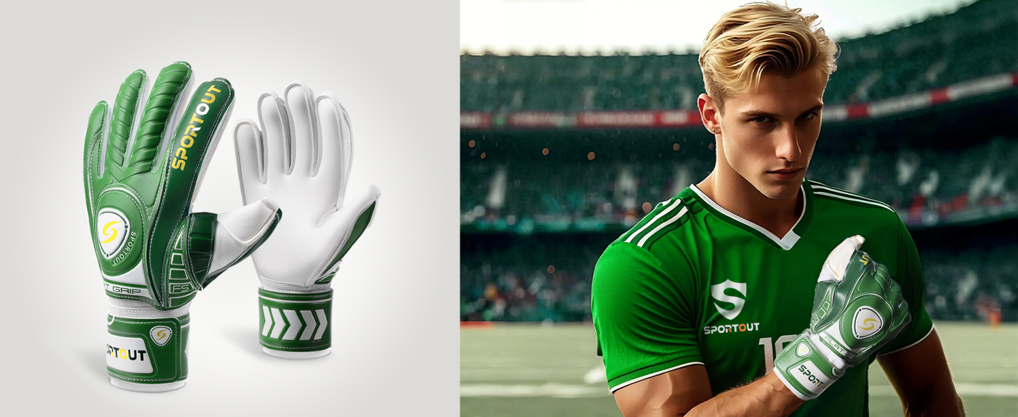 Воротарські рукавички Sportout з Fingersave, 4 мм латекс, для дітей, підлітків та дорослих, чорний, розмір 9