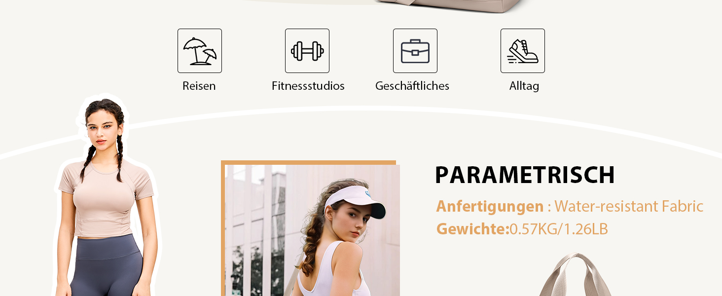 Спортивна сумка VNINE для жінок: легка, водонепроникна, для подорожей, фітнесу та тренувань (Beige)