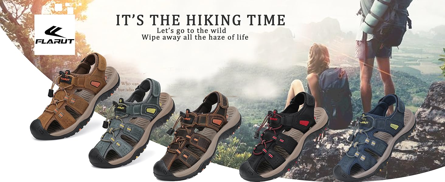 Чоловічі сандалі FLARUT для туризму та відпочинку на природі, шкіряні трекінгові сандалі, сині, 42 EU