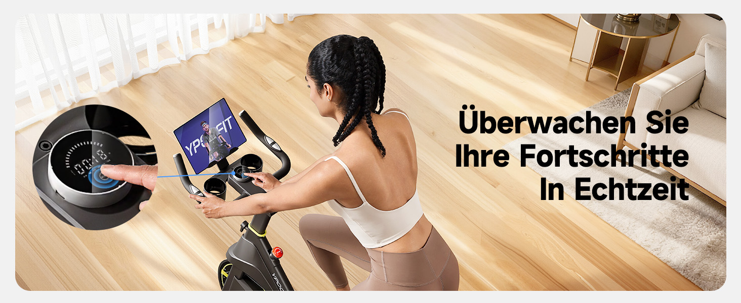 YPOO Велотренажер для дому, тихий велотренажер з регульованим магнітним опором, велотренажер для кардіотренувань з комфортним сидінням, тримачем для планшета, LED-монітором, до 160 кг, чорний