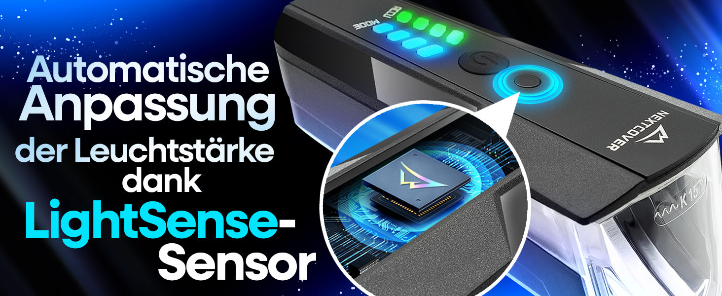 NEXTCOVER® Велосипедні ліхтарі: комплект з датчиком [LightSense], 11 годин роботи від акумулятора, USB-зарядка, водонепроникність, сертифіковано StVZO, LED-ліхтар спереду та задній, велосипедна підсвітка стандарт