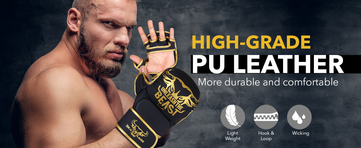 MMA рукавички BEAST RAGE для чоловіків та жінок: регульована підтримка зап'ястя, відкрита долоня, для бойових мистецтв, греплінгу, спарингу, муай-тай, кікбоксингу, Taekwondo