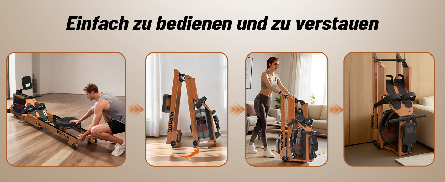 DMASUN Ручний тренажер для дому з магнітним опором, подвійні направляючі, LCD-дисплей, 16 рівнів опору, до 160 кг, вологостійкий (натуральне дерево)