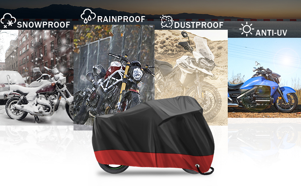 Водонепроникний чохол для мотоцикла 210D Oxford, захист від подряпин, для Harley-Davidson, Honda, Suzuki, Yamaha (червоний, 245 x 105 x 125 см)