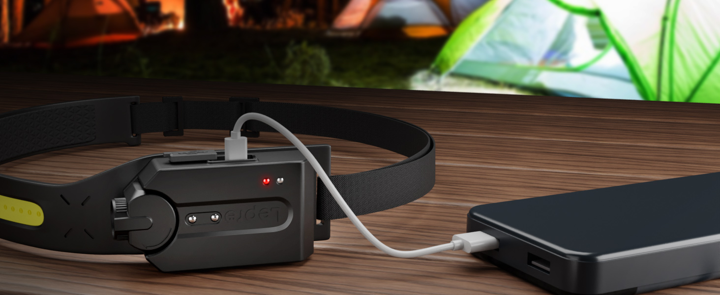 LED налобний ліхтар Lepro 350 люмен з 5 режимами, датчиком руху, IP44, 1200mAh, USB-C, для кемпінгу, піших прогулянок, бігу, 2 шт.