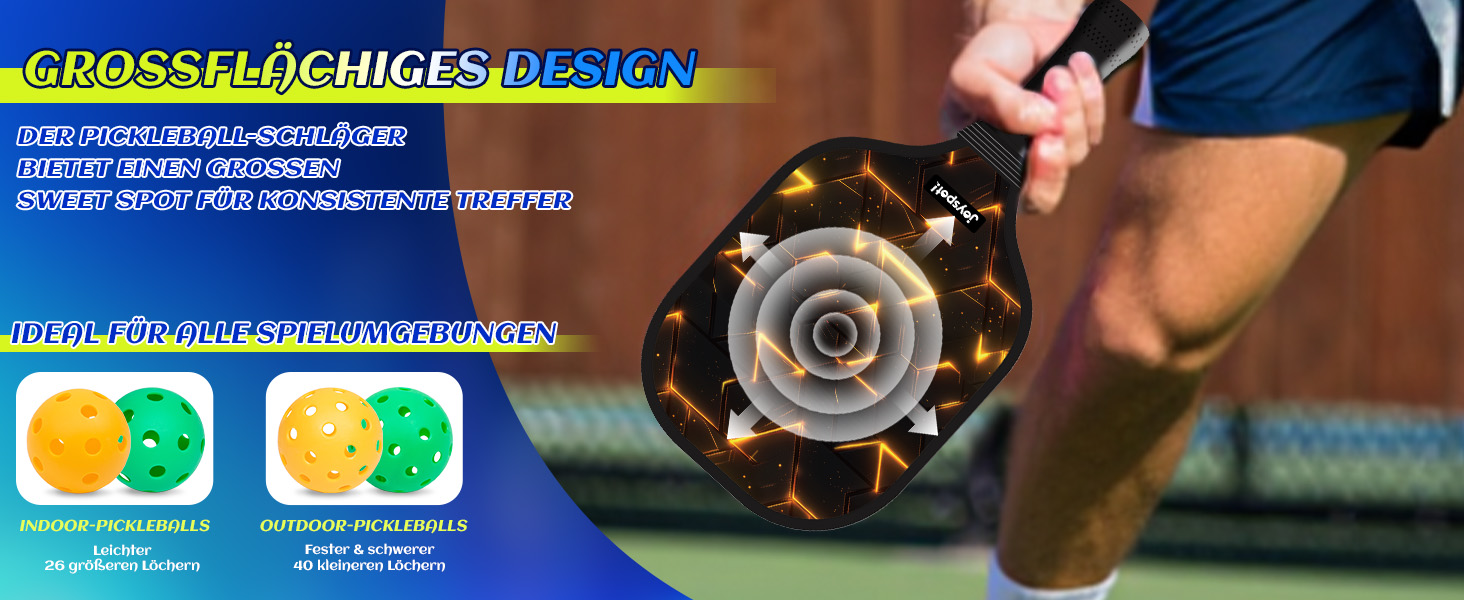 Набір для піклболу JOY SPOT! 2 ракетки + 4 м'ячі + сумка – Легкі ракетки з скловолокном для чоловіків, жінок та початківців – Для гри в приміщенні та на вулиці (Lava)