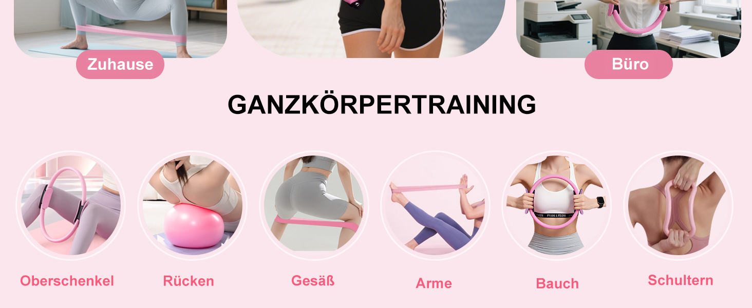 Набір для пілатесу Pilates Set 13 предметів: кільце, м'яч, гумки, шкарпетки, постер, сумка для тренувань. Пілатес вдома для жінок, рожевий колір