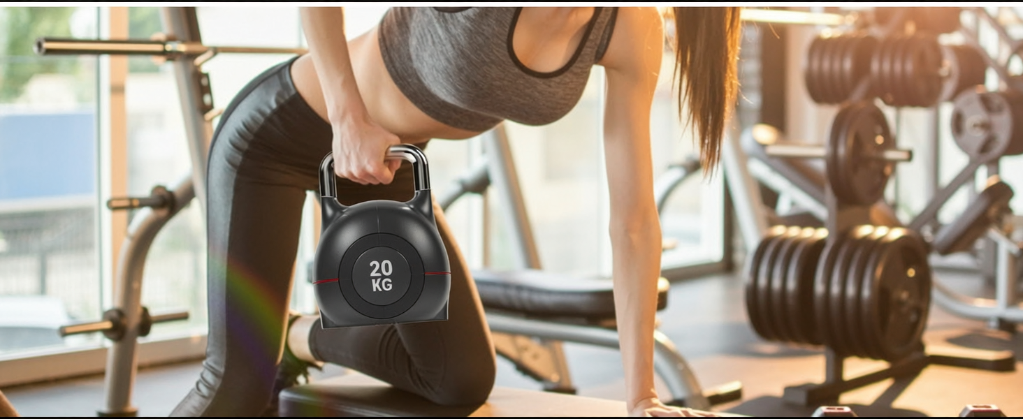 Кетлбел регульований 7-в-1 для дому, 20 кг. Набір гантелей-кетлбелів для фітнесу, чорний. Ідеально для домашнього тренажерного залу.