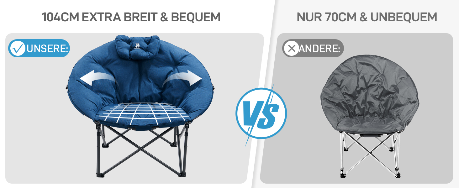 Крісло для кемпінгу EVER ADVANCED Luxus Moonchair XXL - велике розкладне крісло для відпочинку, 150 кг, блакитне