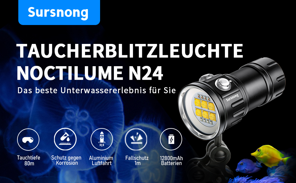 Noctilume N24: Підсвічувач для підводної зйомки 7500 люменів, CRI 90, 6500K, IP68, 80м