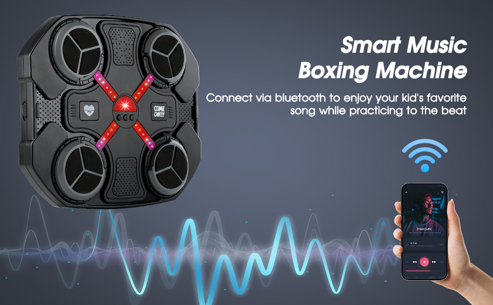 Tuocal Музична боксерська машина з рукавичками, Bluetooth, настінна, 3 швидкісних режими та режим підрахунку, музичний тренажер для боксу для дорослих і дітей, безпечні тренування