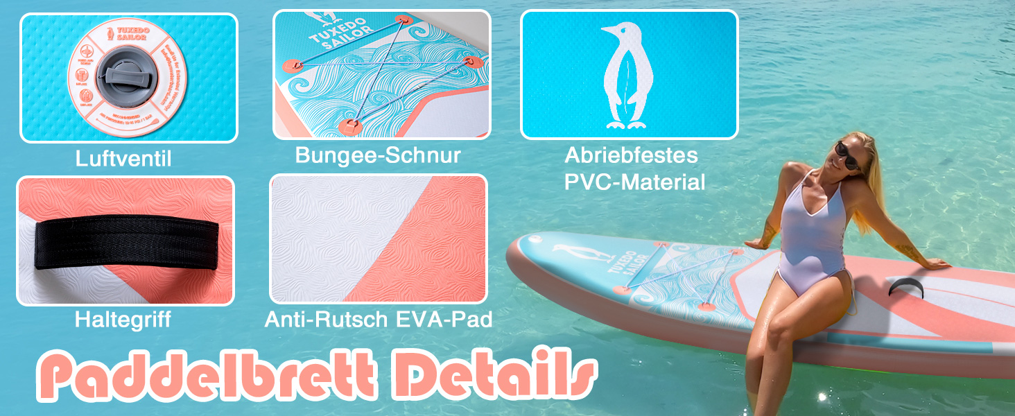 Надувне SUP-борд Tuxedo Sailor з аксесуарами, для дорослих та підлітків, блакитний та жовтий (блакитний та рожевий)