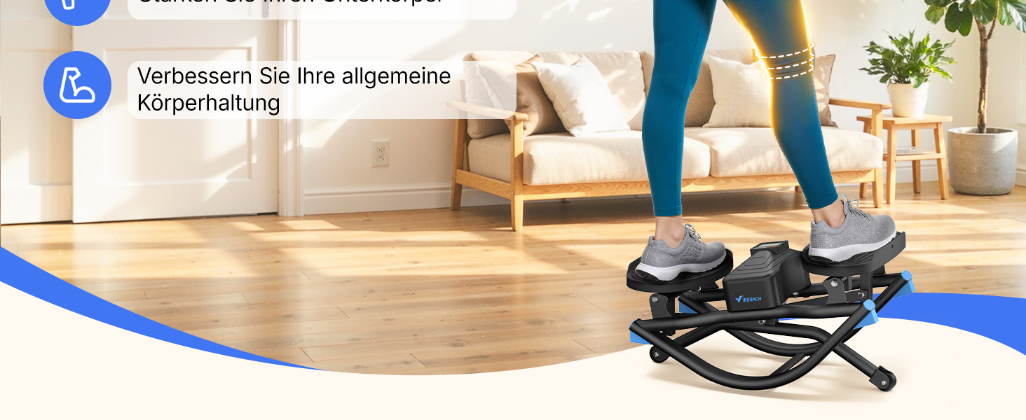 Еліптичний тренажер MERACH з низьким рівнем впливу, U-подібний степер з 3D-рухом, тихий кардіо-тренажер з LCD-дисплеєм для підрахунку часу, кроків та калорій, з неслизькими педалями, компактний для дому та квартири, 2511