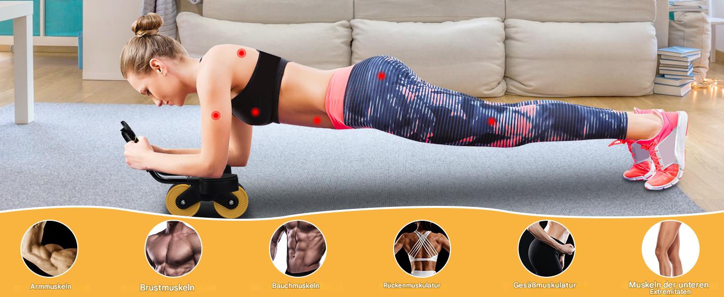 Ролик для пресу з пружиною та таймером – автоматичний ролик для пресу з підставкою для ліктів та подвійними колесами – для тренування пресу та планки – фітнес-обладнання для дому (до 150 кг)