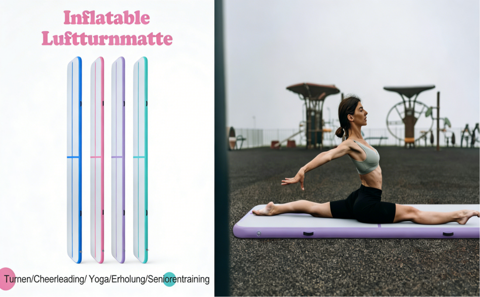 Гімнастичний килимок надувний Air Turn Track 3/4/5/6м, фіолетовий. Килимок для гімнастики, йоги, кемпінгу, тренувань вдома та на вулиці. Нековзний, водонепроникний.