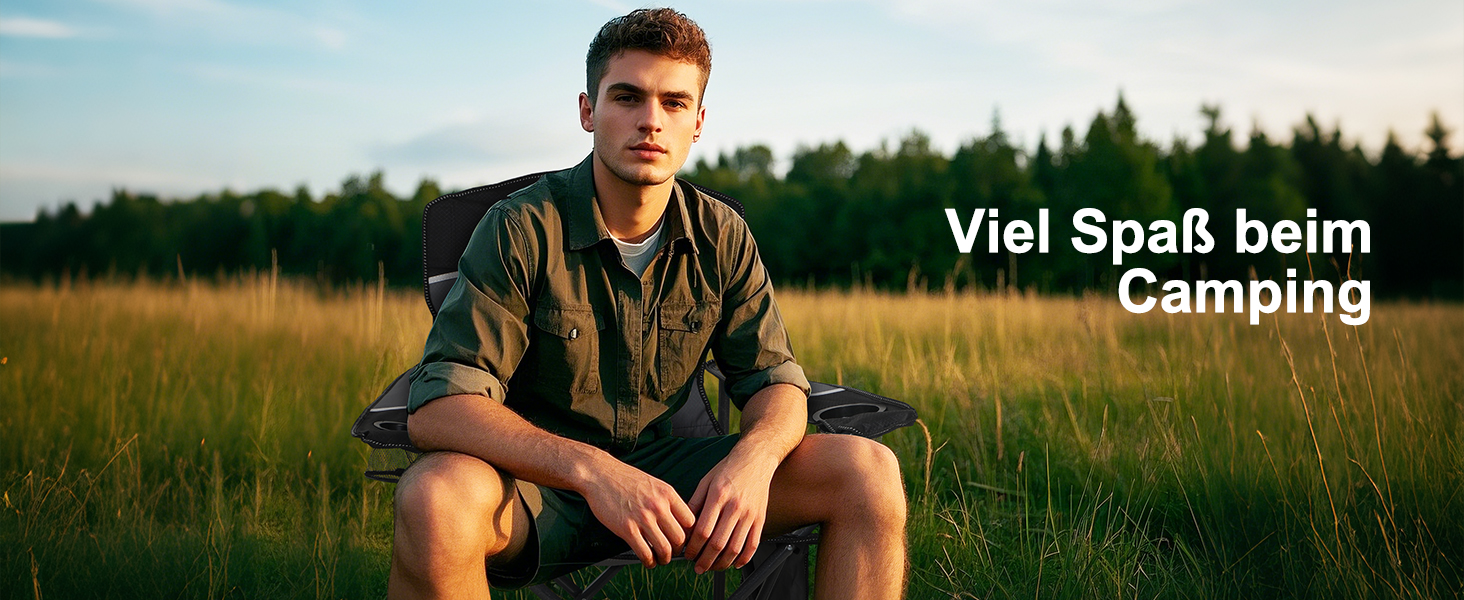 Складаний кемпінговий стілець LET'S CAMP з підскруткою, підстаканником та сумкою для перенесення, чорний (до 150 кг)