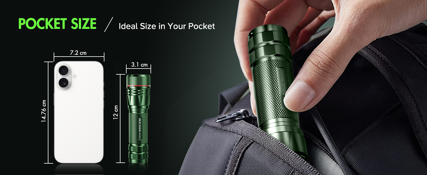 Ліхтарик LED BUCASA, 2000 люмен, 3 режими, збільшення, водонепроникний, для кемпінгу та активного відпочинку (зелений)