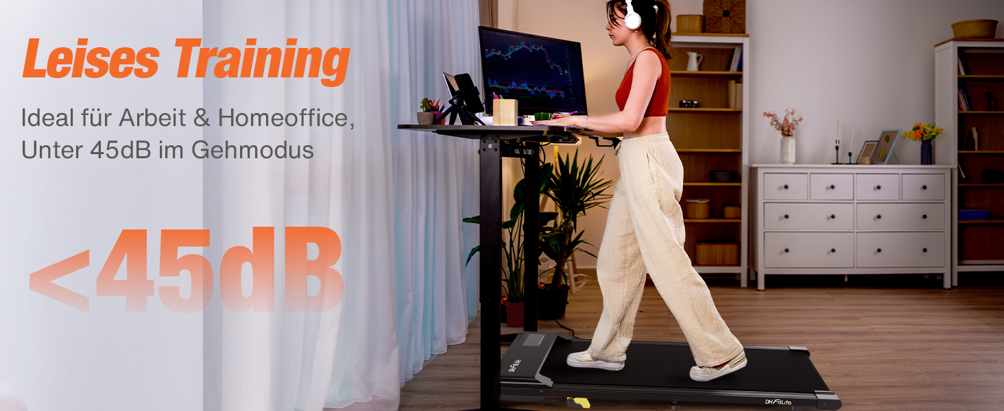 DH FitLife 2026 Walking Pad: Безшумне ходункове тренажерне обладнання з регулюванням нахилу до 6% | Для дому та офісу | З керуванням через APP | TÜV geprüft