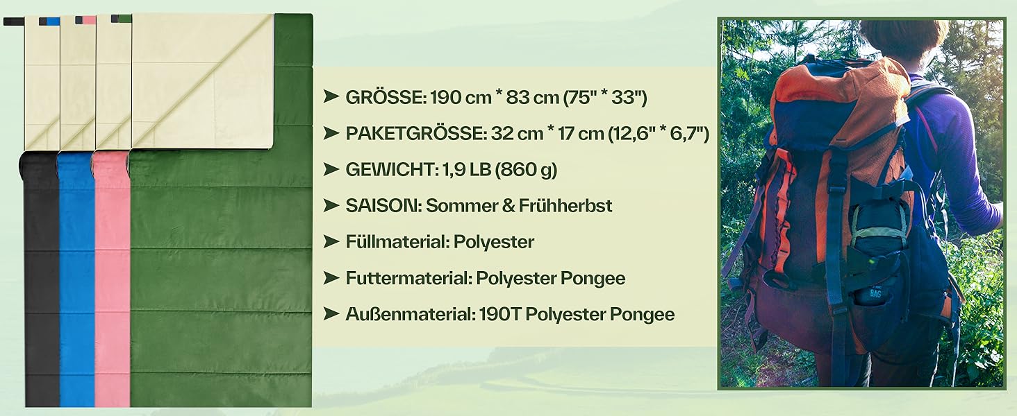 Сплячий мішок Ohuhu, компактний та ультралегкий (900г), літній, ковдровий, для відпочинку на природі, кемпінгу, подорожей, фестивалів, чорного кольору