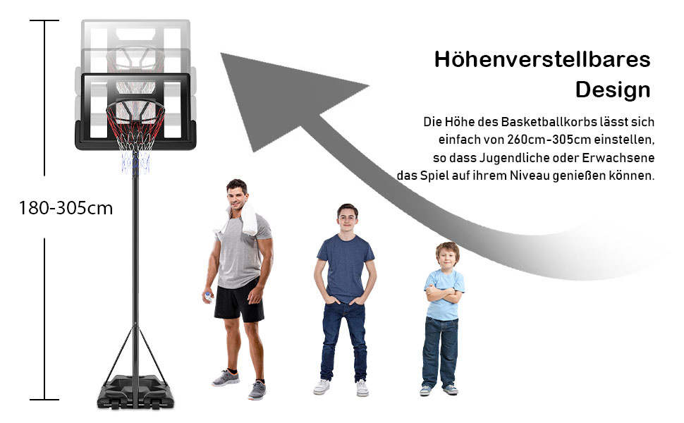 Баскетбольне кільце вуличне, баскетбольна стійка 180-305 см регульована по висоті, баскетбольне кільце з підставкою та 2 колесами, система обручів для дітей, дорослих, мобільна баскетбольна система Indoor Outdoor