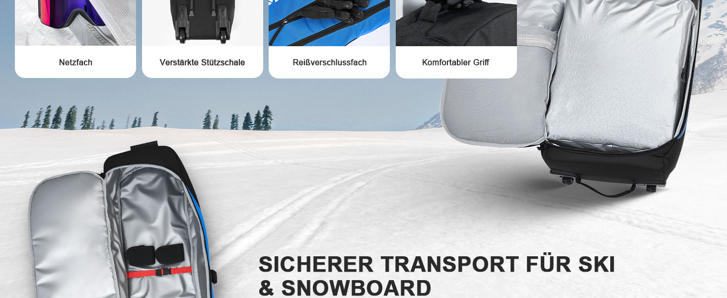 Чохол для лиж Odoland з роликами, водонепроникний, для подорожей літаком, 170 см, оранжевий