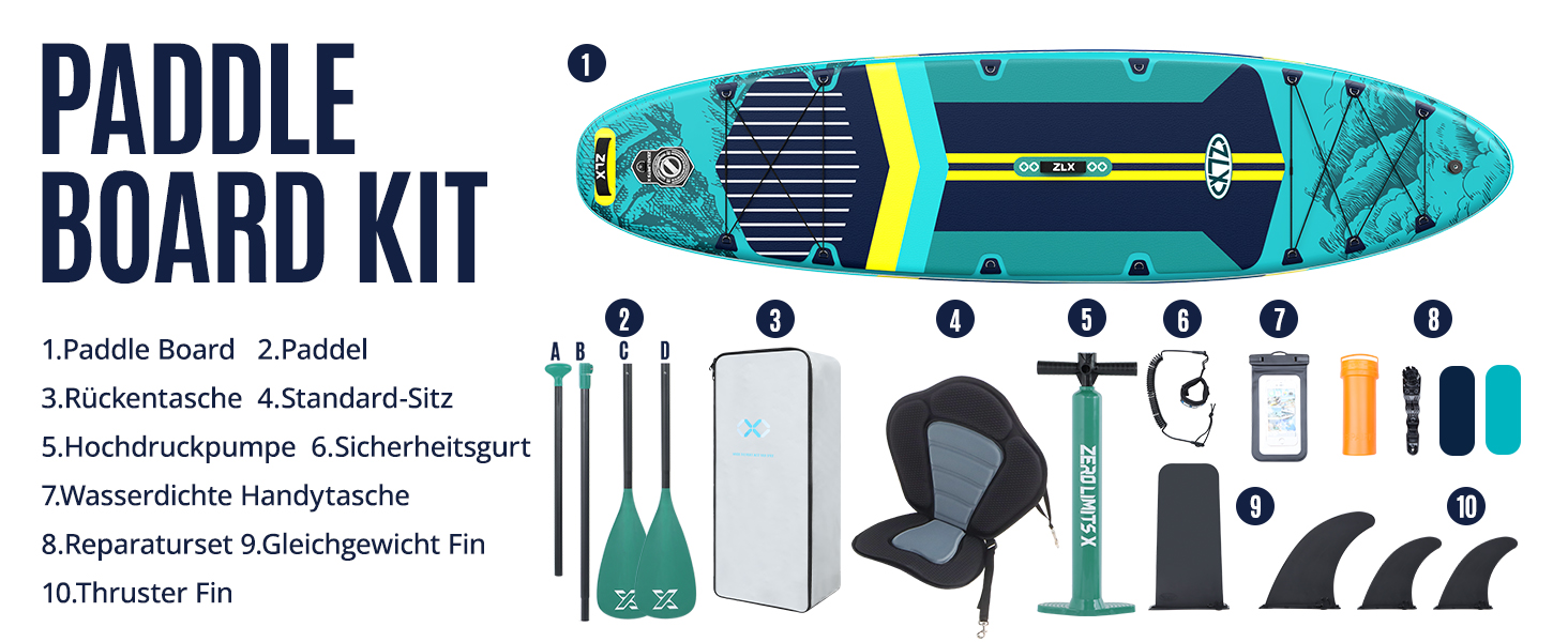 Надувний SUP Борд ZLX 350см з сидінням: велика вантажопідйомність 250кг, для дорослих та початківців, стабільне антиковзне покриття, насос, весло (фіолетовий колір)