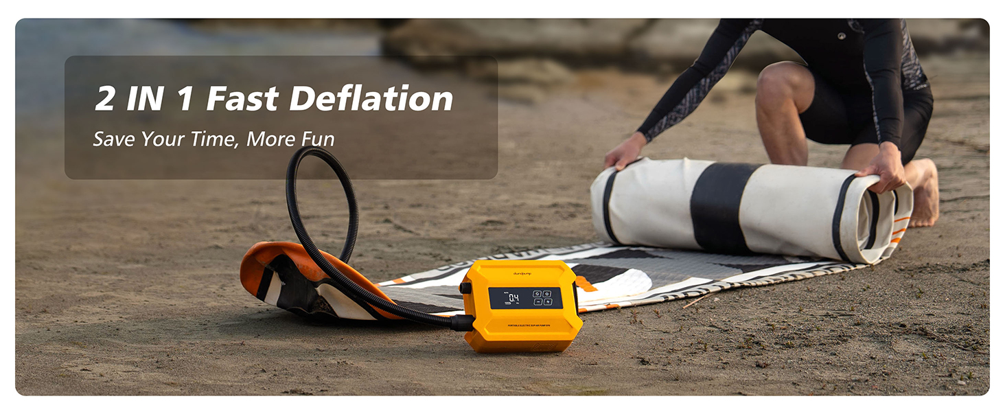 Електричний насос для SUP-дошки dwndpump 20 PSI: інтелектуальний двоступеневий компресор для надування та здування, портативний акумуляторний насос для сапбордів, човнів та кемпінгових наметів, помаранчевий
