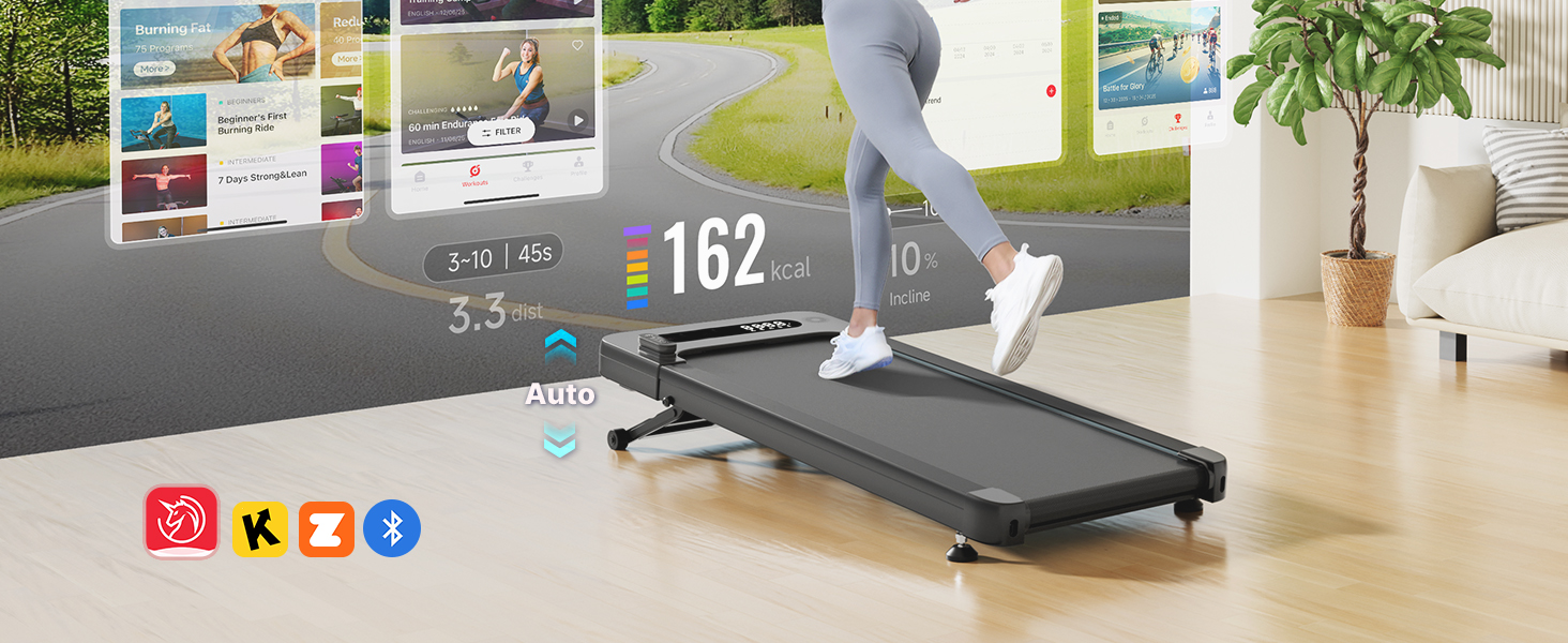 Bluearth Walking Pad: Ходункова доріжка з регулюванням нахилу 10%, стіл для бігу, смарт-додаток, доріжка для дому з LED-дисплеєм, чорний колір