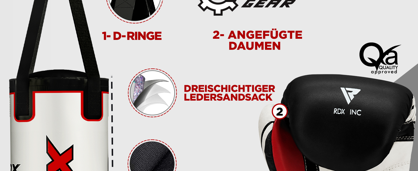 Дитячий боксерський мішок RDX, 60 см, комплект для кікбоксингу, боксу, MMA, карате, муай-тай, шкіра Maya Hide, білий (без рукавичок)