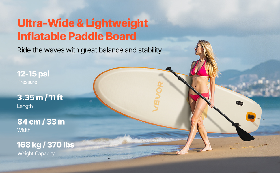 Надувний SUP-борд VEVOR Stand Up Paddle Board 323/335 см з аксесуарами: насос, весло, рюкзак, ремкомплект, кишеня для телефону. Підходить для дітей та дорослих.