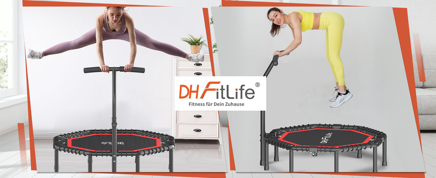 Трамплін для фітнесу DH FitLife: складаний, тихий, з гумовим тросом, без встановлення. Діаметр 115/128 см, з 3 рівнями регулювання ручки. Підходить для занять вдома та на вулиці.