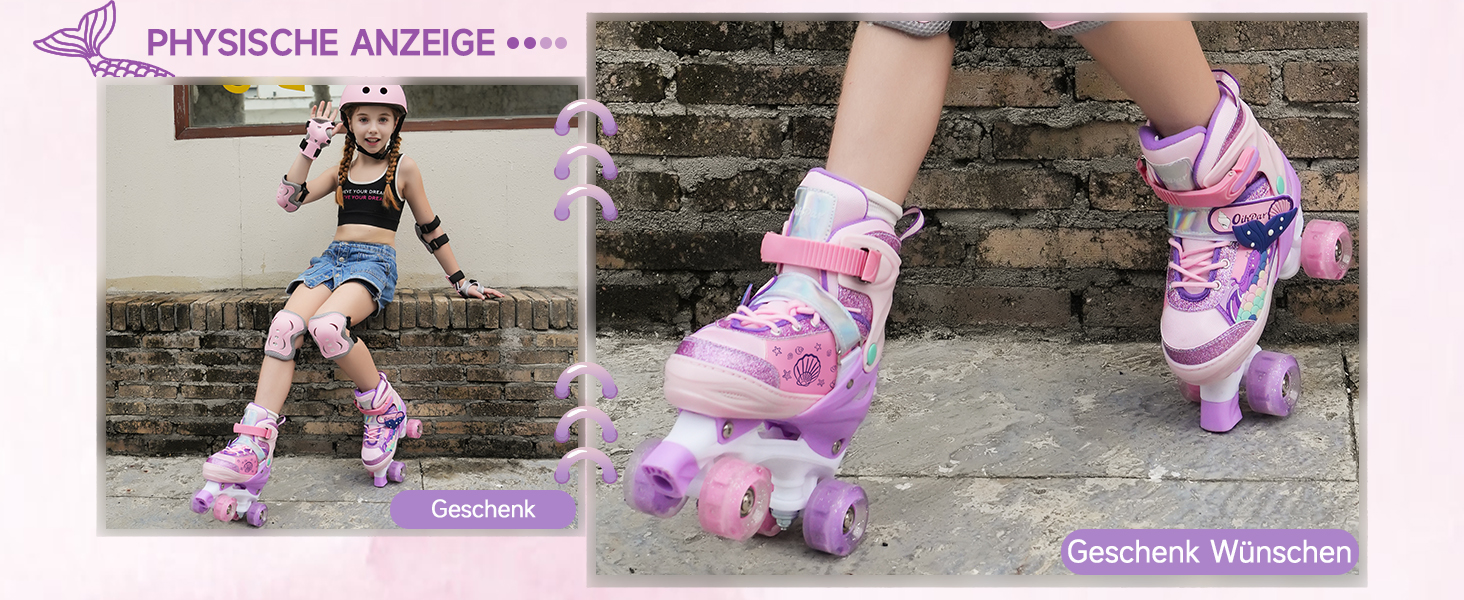 Дитячі ролики Quad з підсвічуванням коліс, регульовані розміри 36-39, рожеві