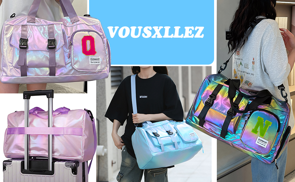 Спортивна сумка для фітнесу та подорожей для жінок і чоловіків з відділенням для взуття та вологих речей, універсальна сумка для залу та плавання + набір наклейок-літер Chenille (26 шт, сині)