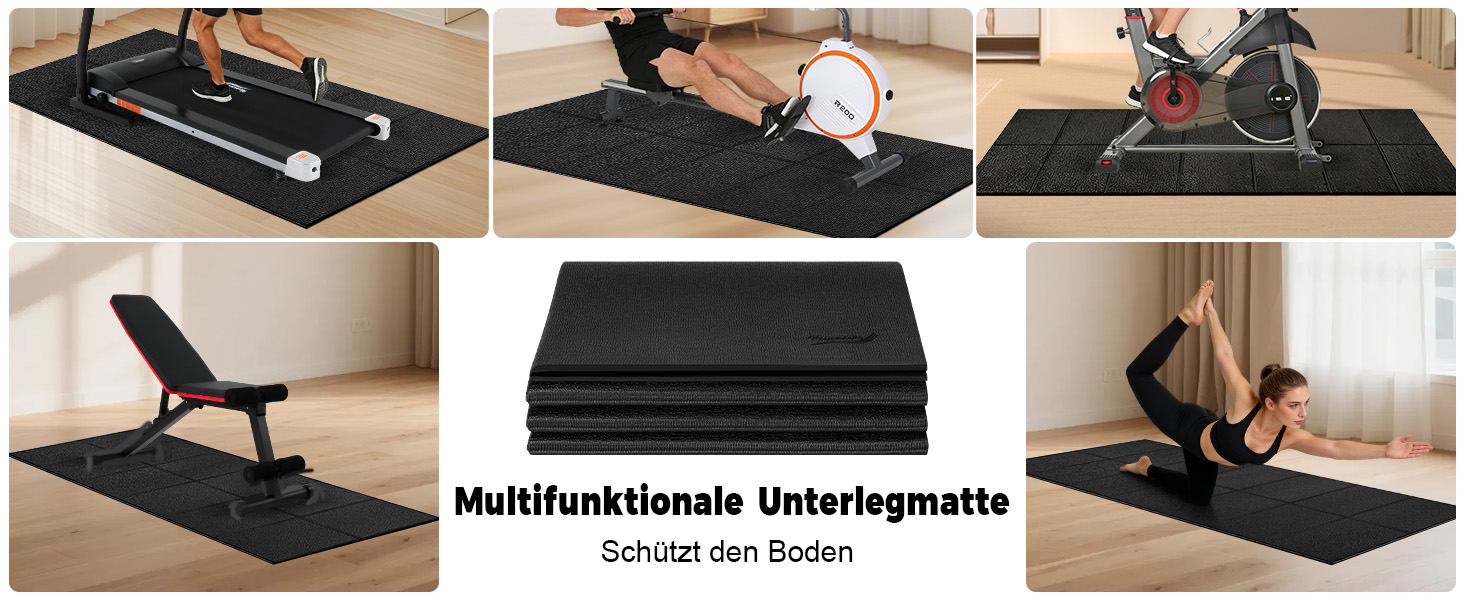 Складаний килимок для захисту підлоги під бігову доріжку та тренажери (200x90 см), товщина 6 мм, протиковзкий та амортизаційний мат для крос-тренажера, йоги та фітнесу