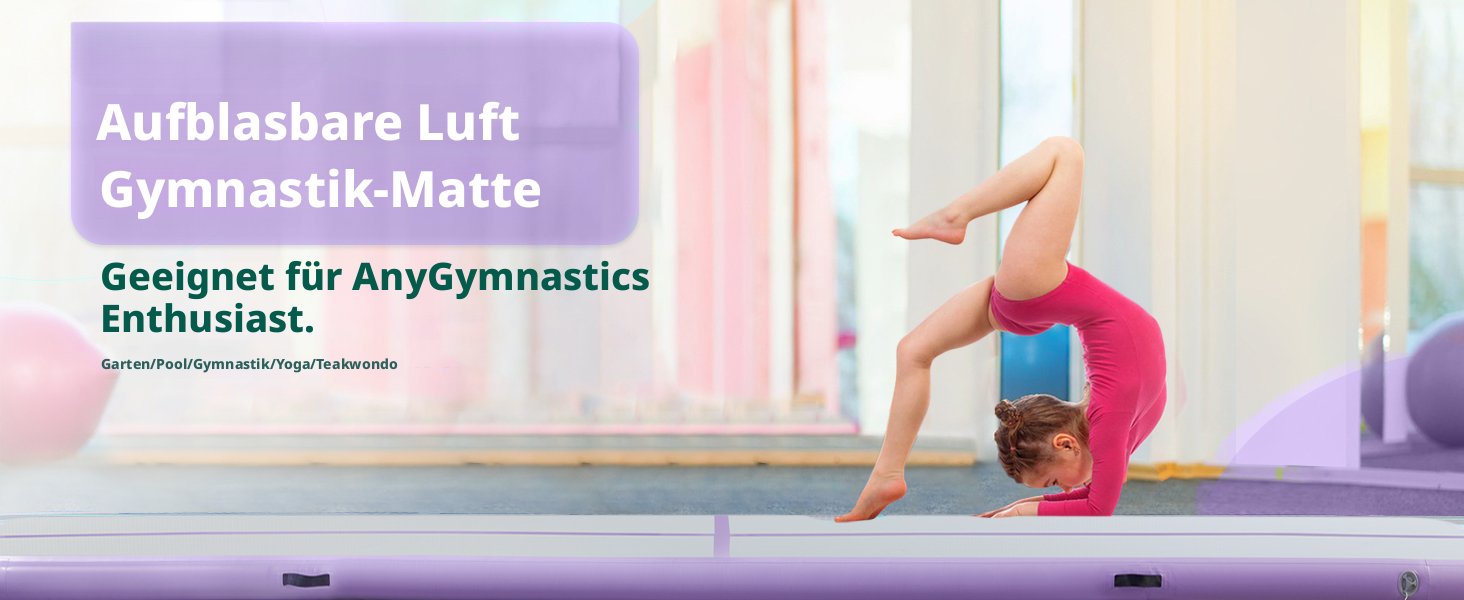 Гімнастичний мат Air Track для тумблінгу та йоги з електричним насосом, водонепроникний та протиковзний, фіолетовий (300x100x10 см)