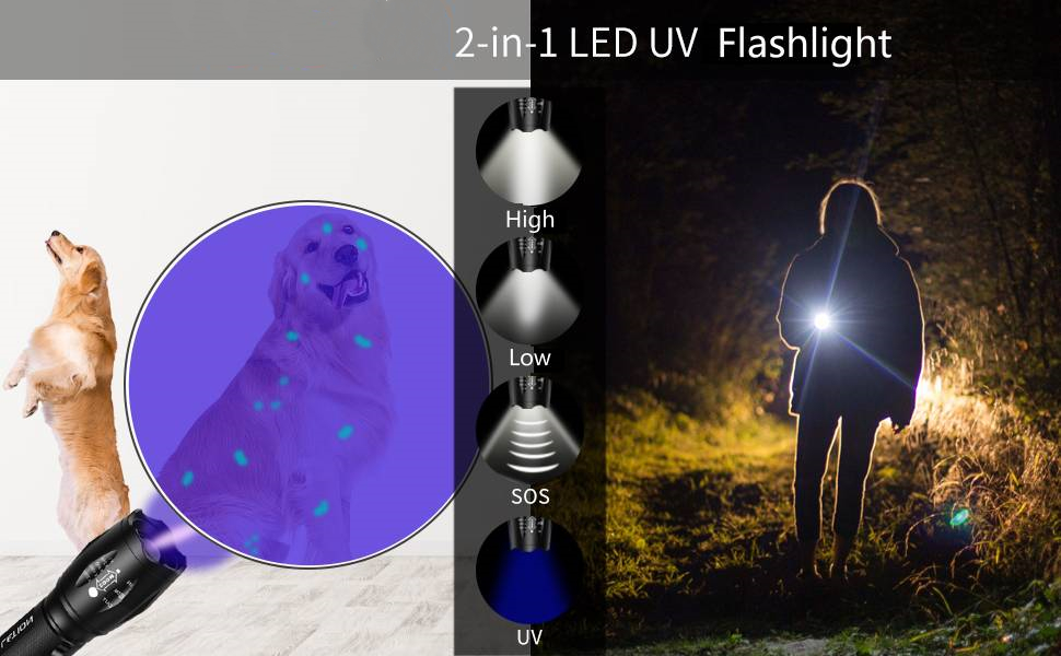 LED UV ліхтар MOWETOO 2 в 1, 395nm, детекція фальшивих грошей та сечі тварин, 4 режими, 40W, 2 шт.