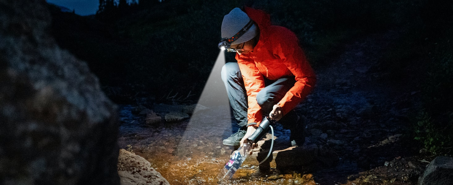 LED налобний ліхтар з акумулятором, [надзвичайно яскравий] з датчиком та червоним світлом, 6 режимів освітлення & IPX4 водонепроникність, 2000mAh, тривалий час роботи, для кемпінгу, риболовлі, походів, нічного бігу