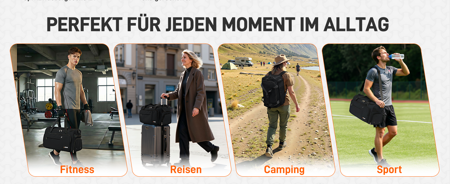 Спортивна сумка HENMI для залу та подорожей, 43 л, з відділенням для взуття та вологих речей, складана сумка для тренувань (Чорна)