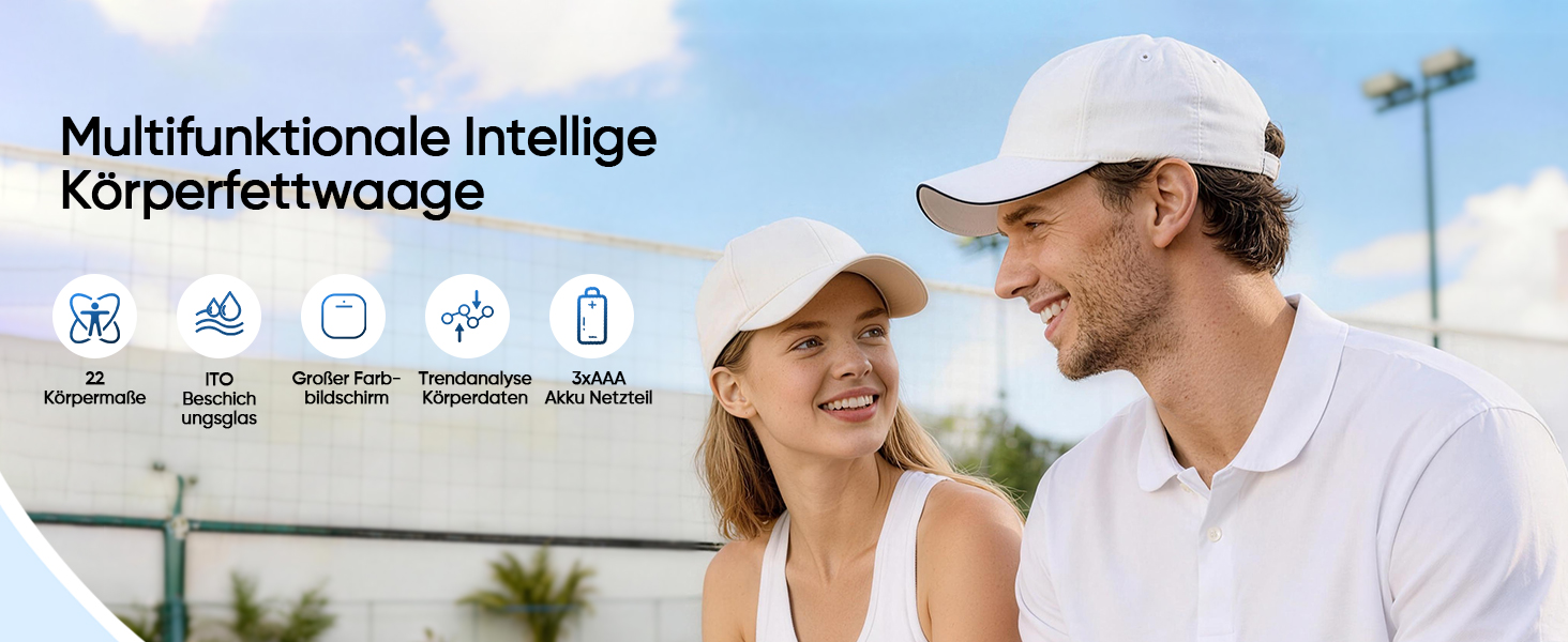 Ваги для тіла з аналізатором жиру Bluetooth, великий дисплей, 22 параметри, до 180 кг, чорні