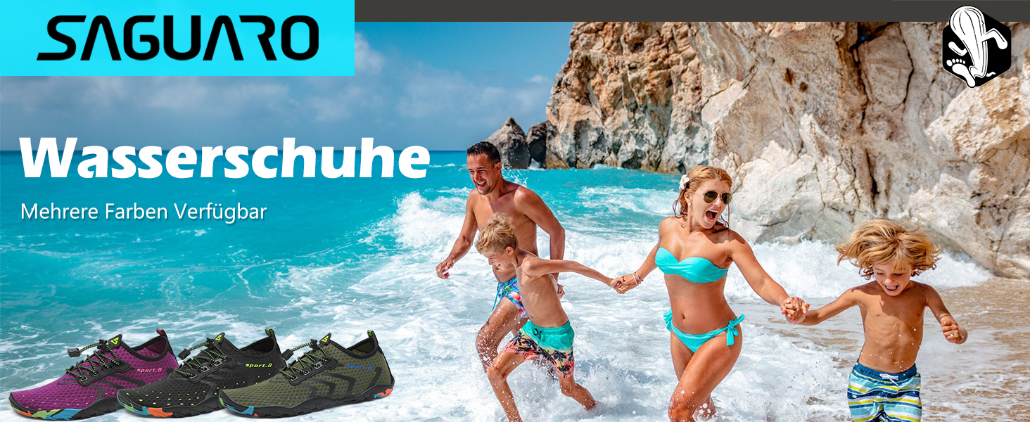 Чоботи для плавання та відпочинку на пляжі Saguaro: аквашузи, серф-шузи для жінок, чоловіків та дітей. Розміри 35-48, чорний колір.
