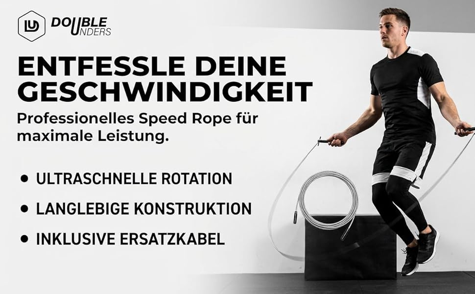 Скакалка Springseil Speed Rope: регульований, для CrossFit, боксу, фітнесу. Металеві ручки, срібно-чорний колір