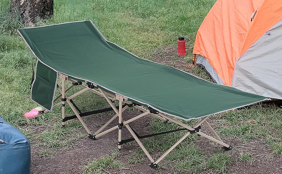 Розкладне кемпінгове ліжко Outsunny для відпочинку та походу, 190 x 68 x 52 см, до 150 кг, зелене