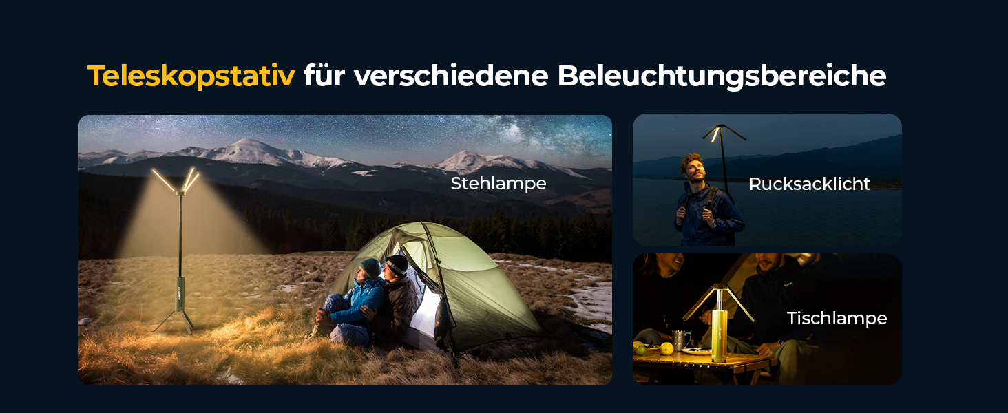 Ліхтар кемпінговий BougeRV 15600mAh, перезарядна лампа для кемпінгу, регульована висота та кут, IP54, водонепроникний, для кемпінгу, подорожей, надзвичайних ситуацій, зелений