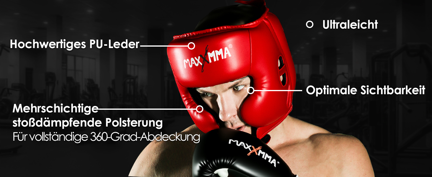 Захист для голови MaxxMMA L/XL для боксу, ММА, кікбоксингу, карате, тхеквондо (червоний)