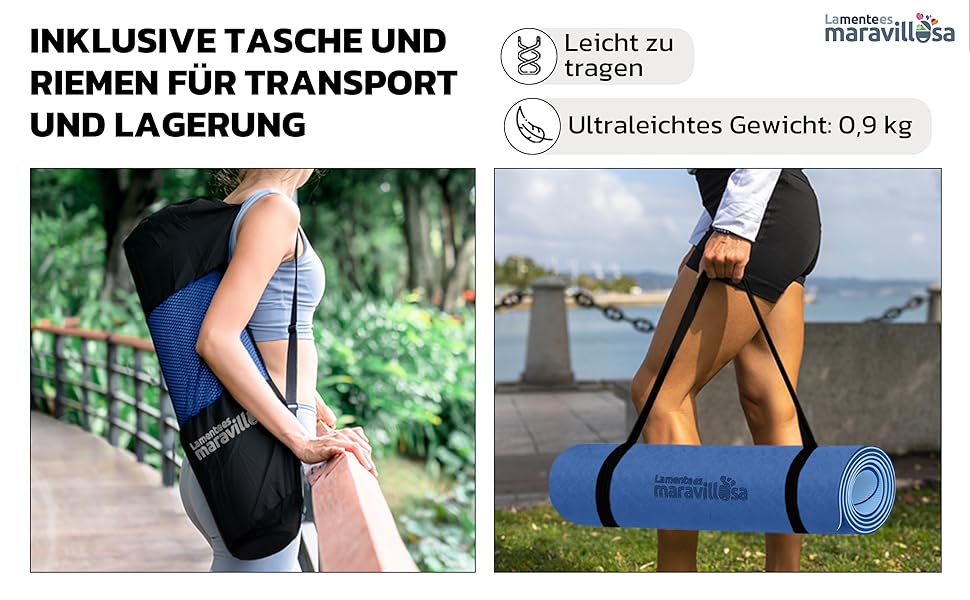 Килимок для гімнастики та йоги LA MENTE ES MARAVILLOSA з неслизькою поверхнею, сумкою та електронною книгою для занять фітнесом, пілатесом та воркаутом. Розмір 183x61 см, колір: блакитний мандала + блакитний