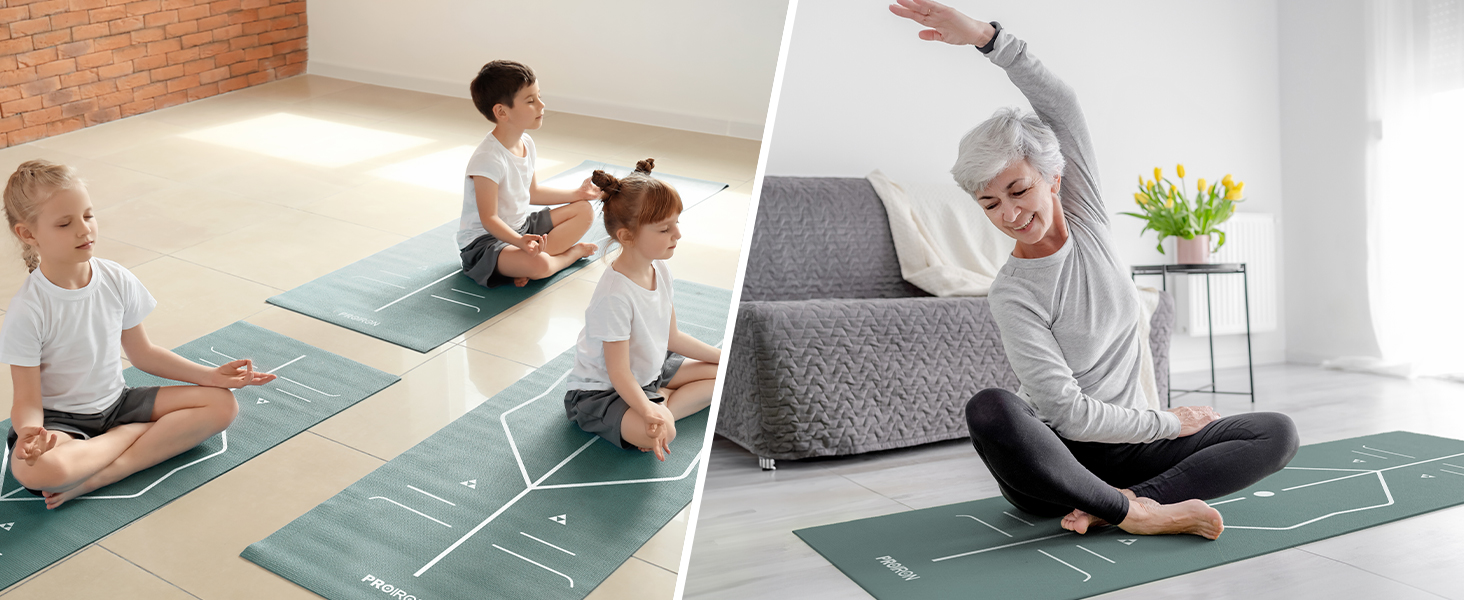 Йога мат PROIRON, неслизька, з розміткою, для йоги, фітнесу та спорту, блакитна