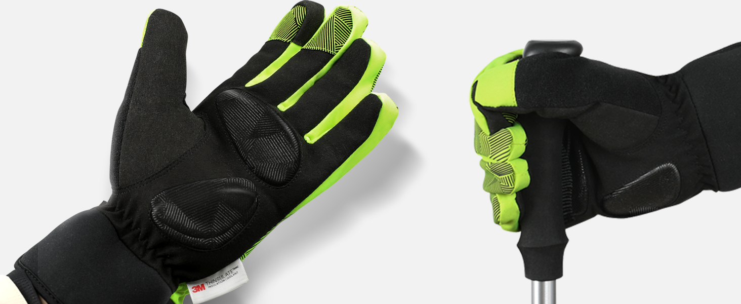 Зимові рукавички HIKENTURE: водонепроникні, для велосипеда та катання на лижах, тепла терморукавичка для чоловіків та жінок, з гелевою підкладкою, жовто-зелені, для бігу та активного відпочинку