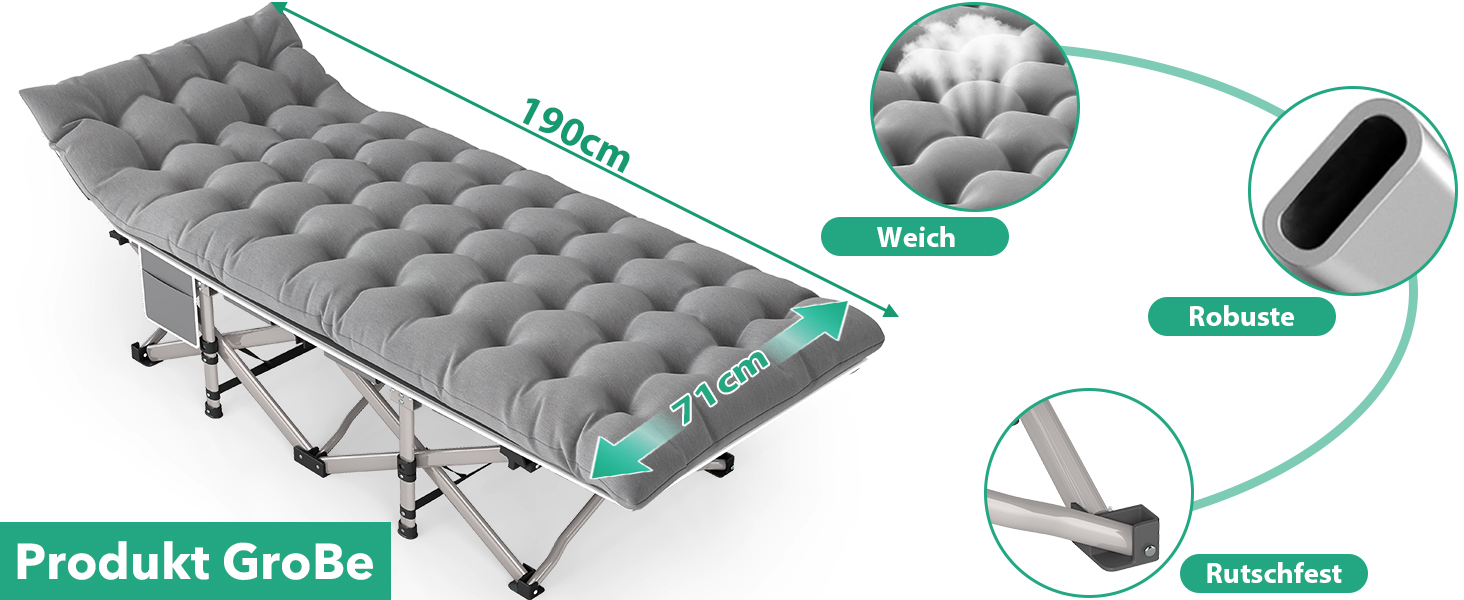 Розкладне ліжко-матрац для кемпінгу та відпочинку (190x71x35 см, сірий)